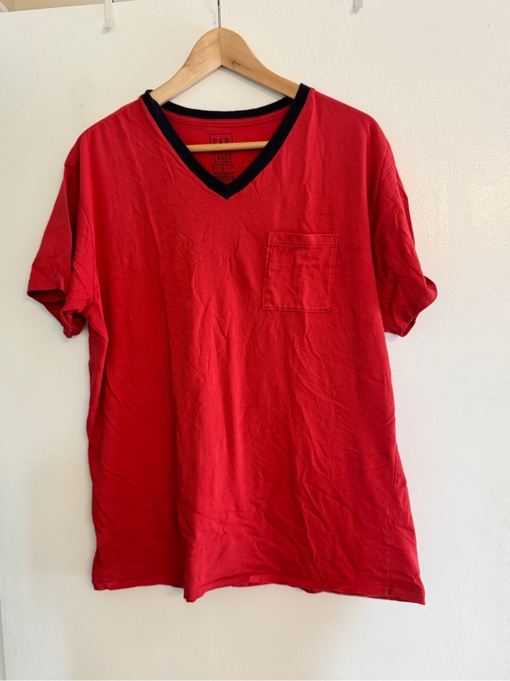 GAP Red V-Neck Pocket Tee with Black Trim
